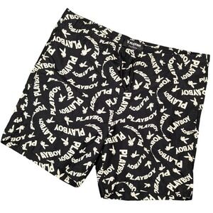 Playboy by PacSun Mens Small Black White Logo Bunny Print Swim Trunks Shorts